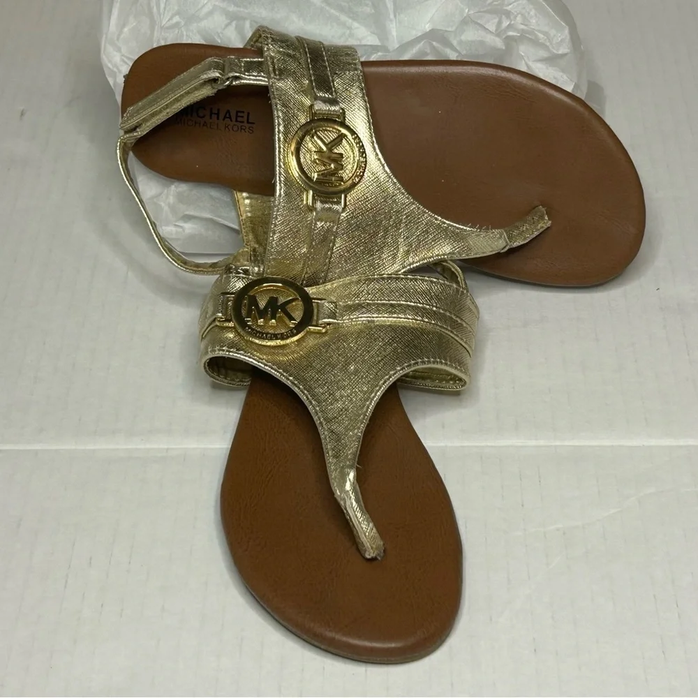 Girls Size 1 Gold Sandals MICHAEL KORS Thong Velcro Kids Shoes